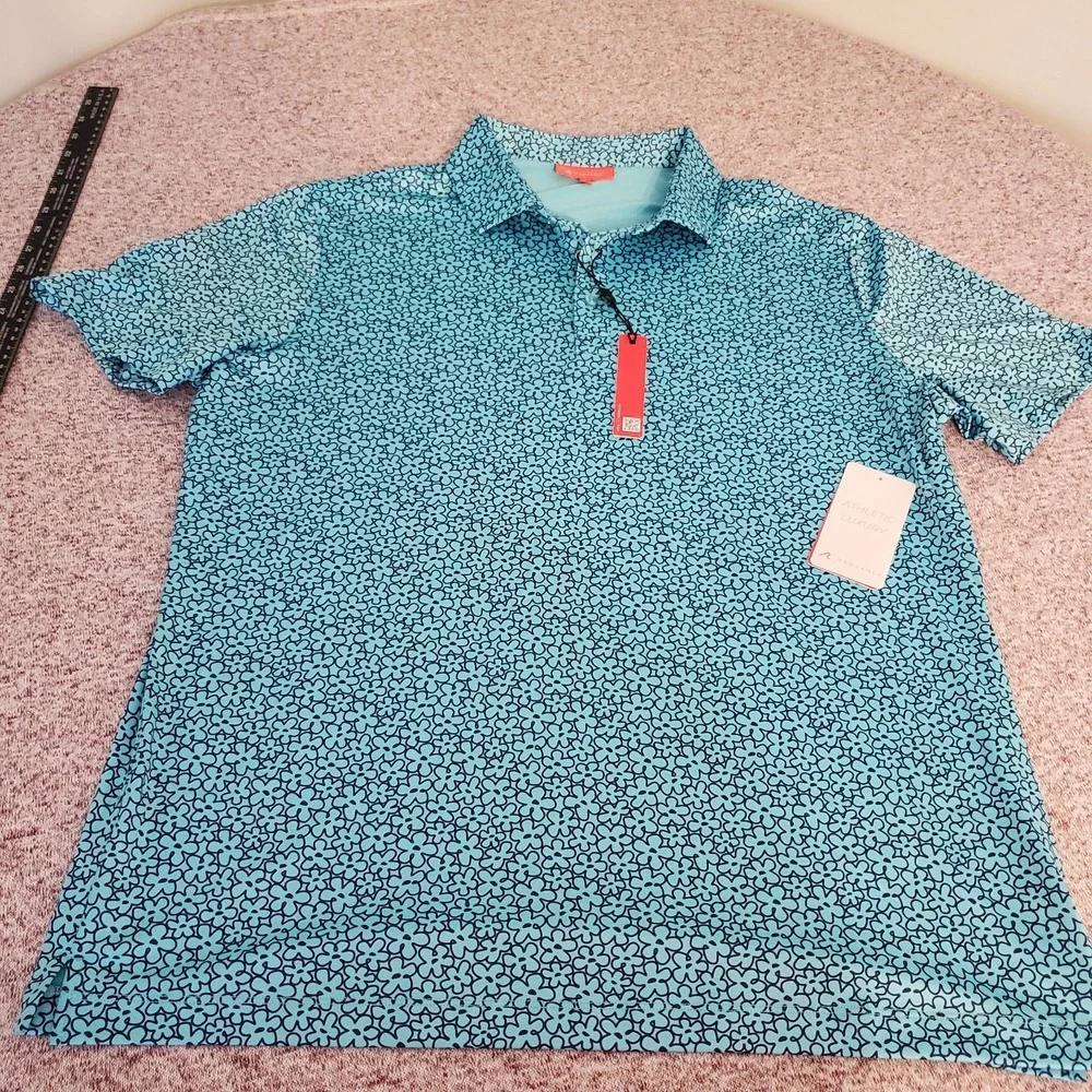 (New) Redvanly Men's XL Floral Blue Golf Performance Polo Shirt $110 NWT - Picture 3 of 8